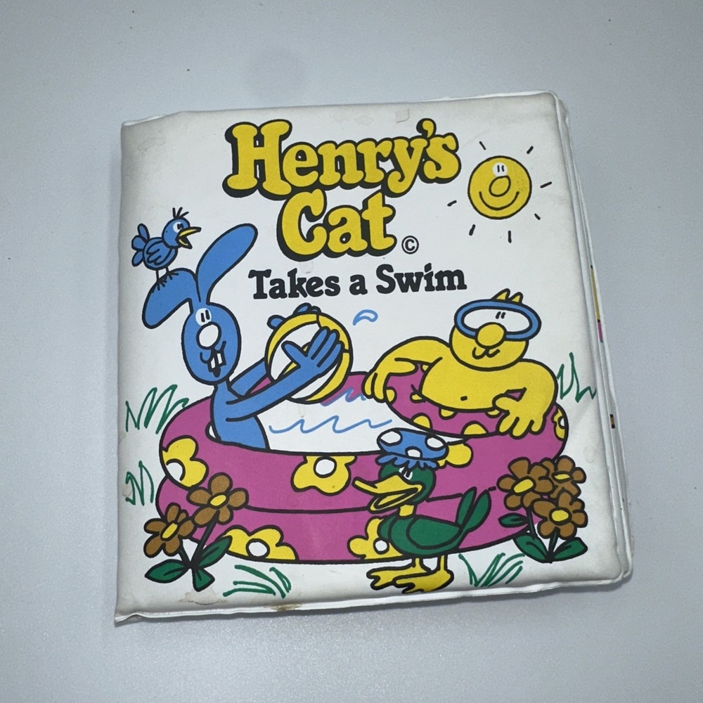 Vintage 1987 Henrys Cat Takes a Swim Bath Book Little Simon Vinyl Waterproof